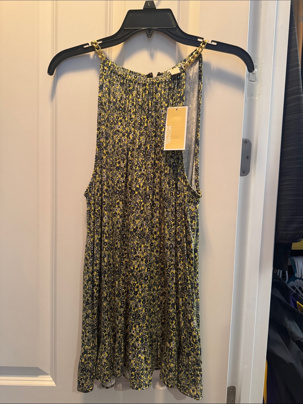 Michael Kors Yellow and Black Floral High-Neck Halter Camisole